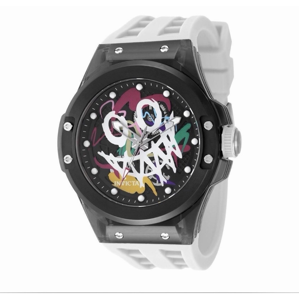 Invicta Men's Watch Sea Base Rogue Iridescent and Black Dial White Strap 50004